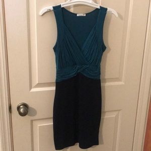 Teal and black form fitting cotton dress